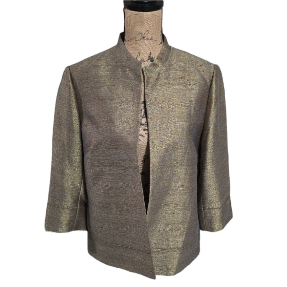 Nurture Bronze Gold Cropped 3/4 Sleeve Mandarin Collar‎ Blazer Jacket Size 8 New